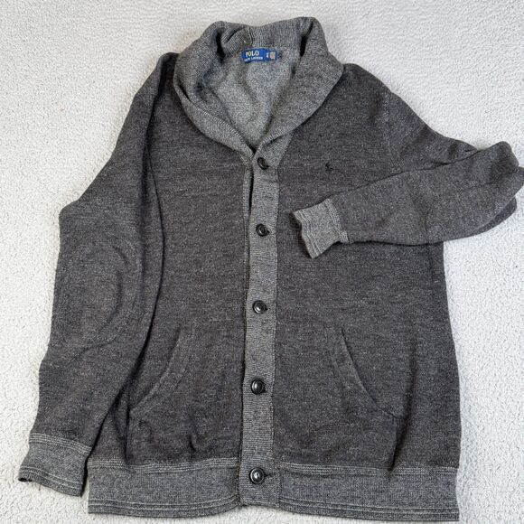 VTG Polo Ralph Lauren Sweater Mens LT TALL Cardigan Shawl Collar Elbow Patch
